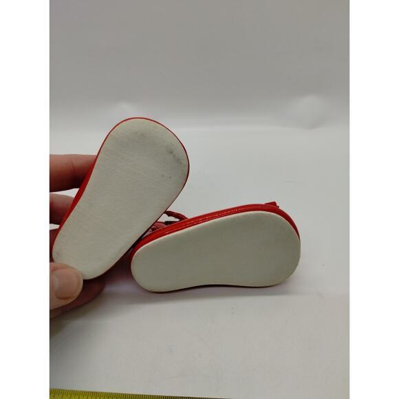 Playhouse Collection Doll Shoes Red Patent Gold Buckle Ankle Strap 3" Long - Picture 4 of 4